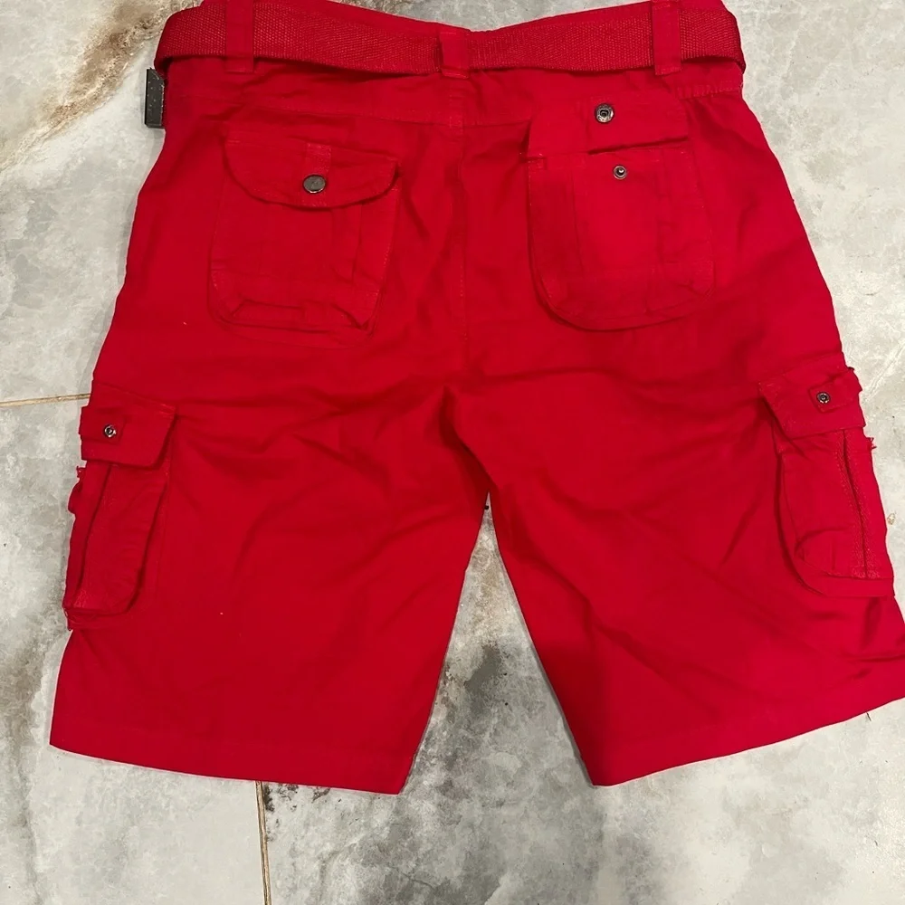 Vibrant Red Cargo Shorts with Drawstring Waist - Picture 2 of 8